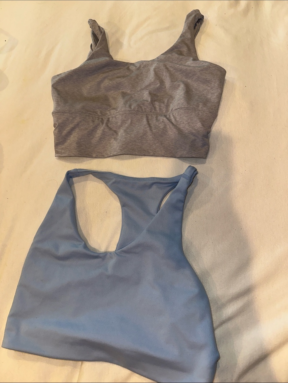 Gray and Light Blue Sports Bras - Racerback Crop Tops lot of 2